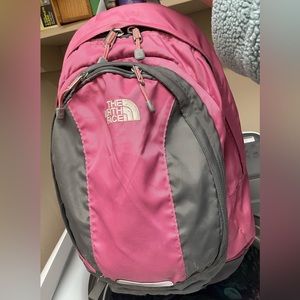 North face pink and gray book bag. Full size. Good condition